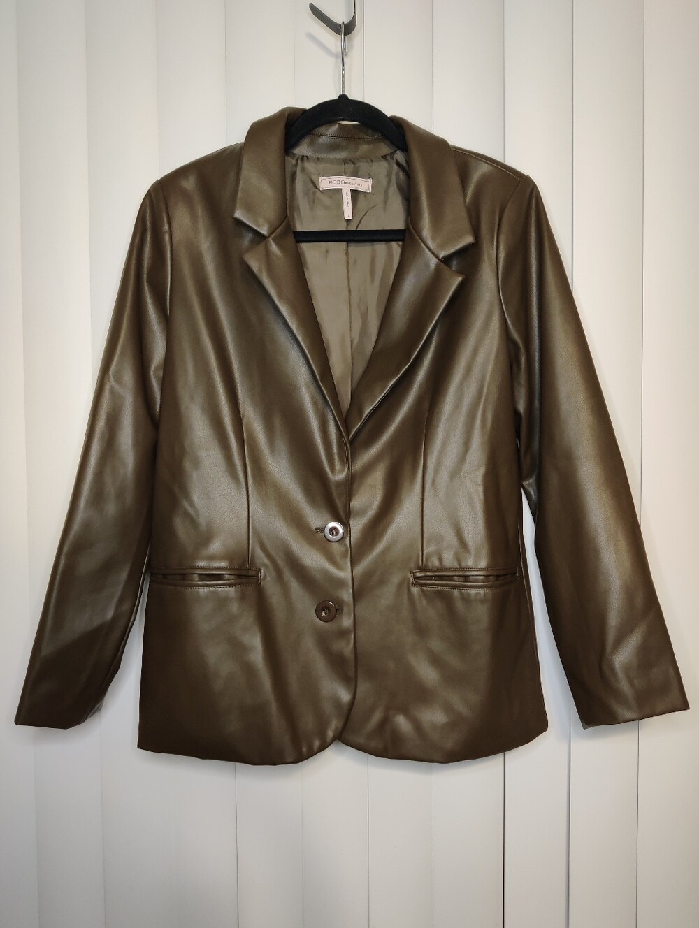 BCBGeneration Olive Green Faux Leather Blazer